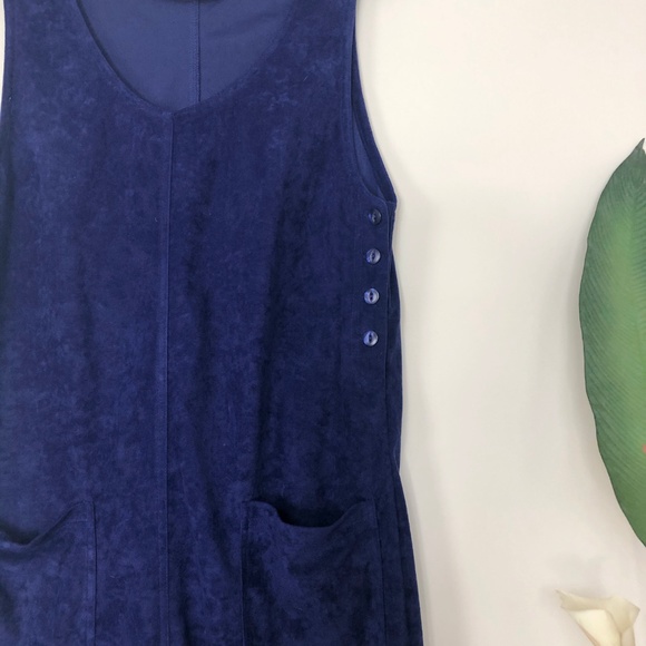 Vintage 80s Navy Blue Suede Button Midi Dress - Picture 3 of 5